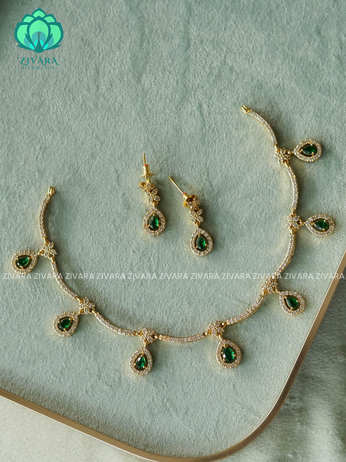 GREEN -GLAMOUROUS - stylish and minimal elegant neckwear with earrings- Zivara Fashion