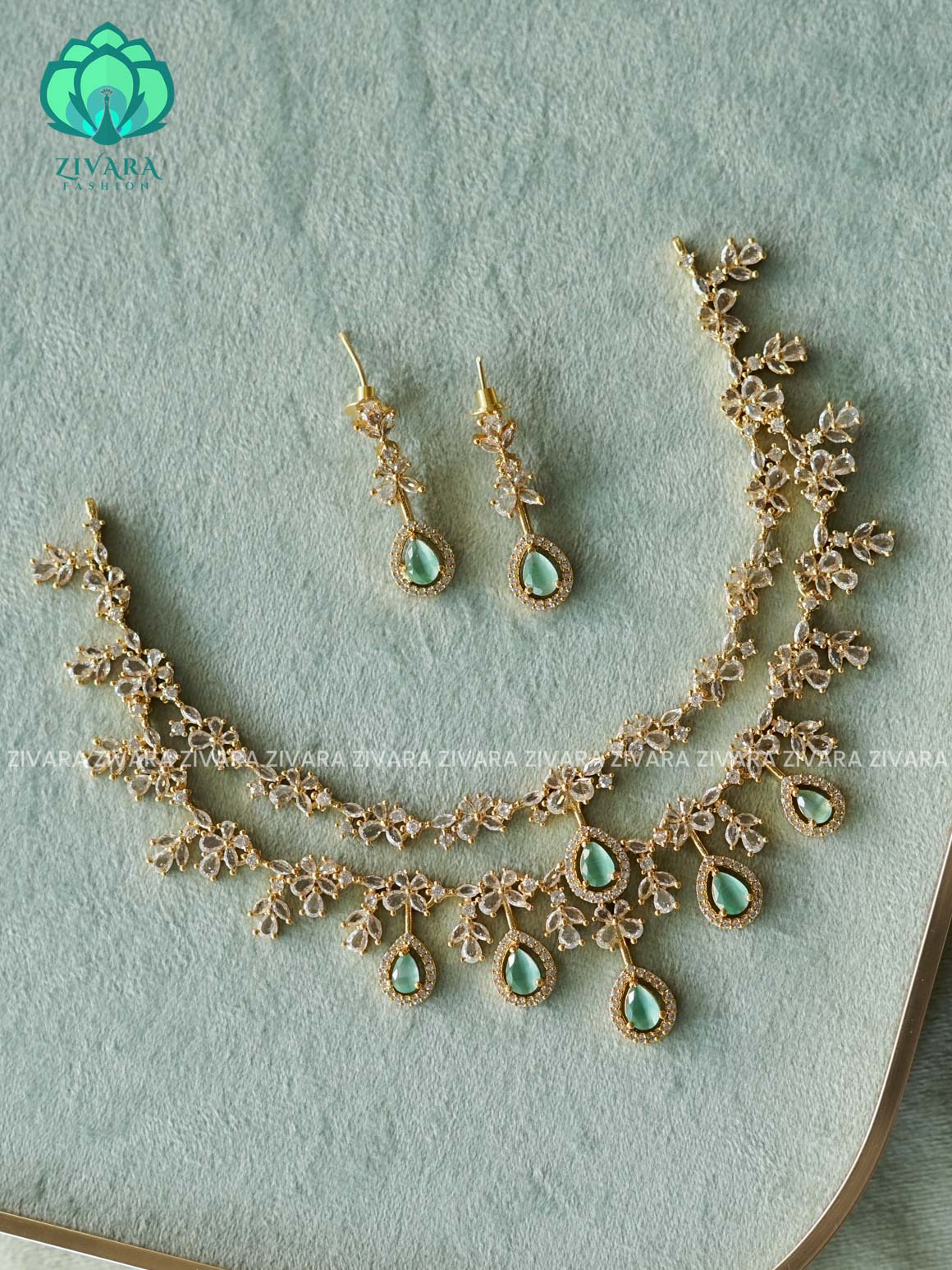 PASTEL GREEN STEP - stylish and minimal elegant neckwear with earrings- Zivara Fashion