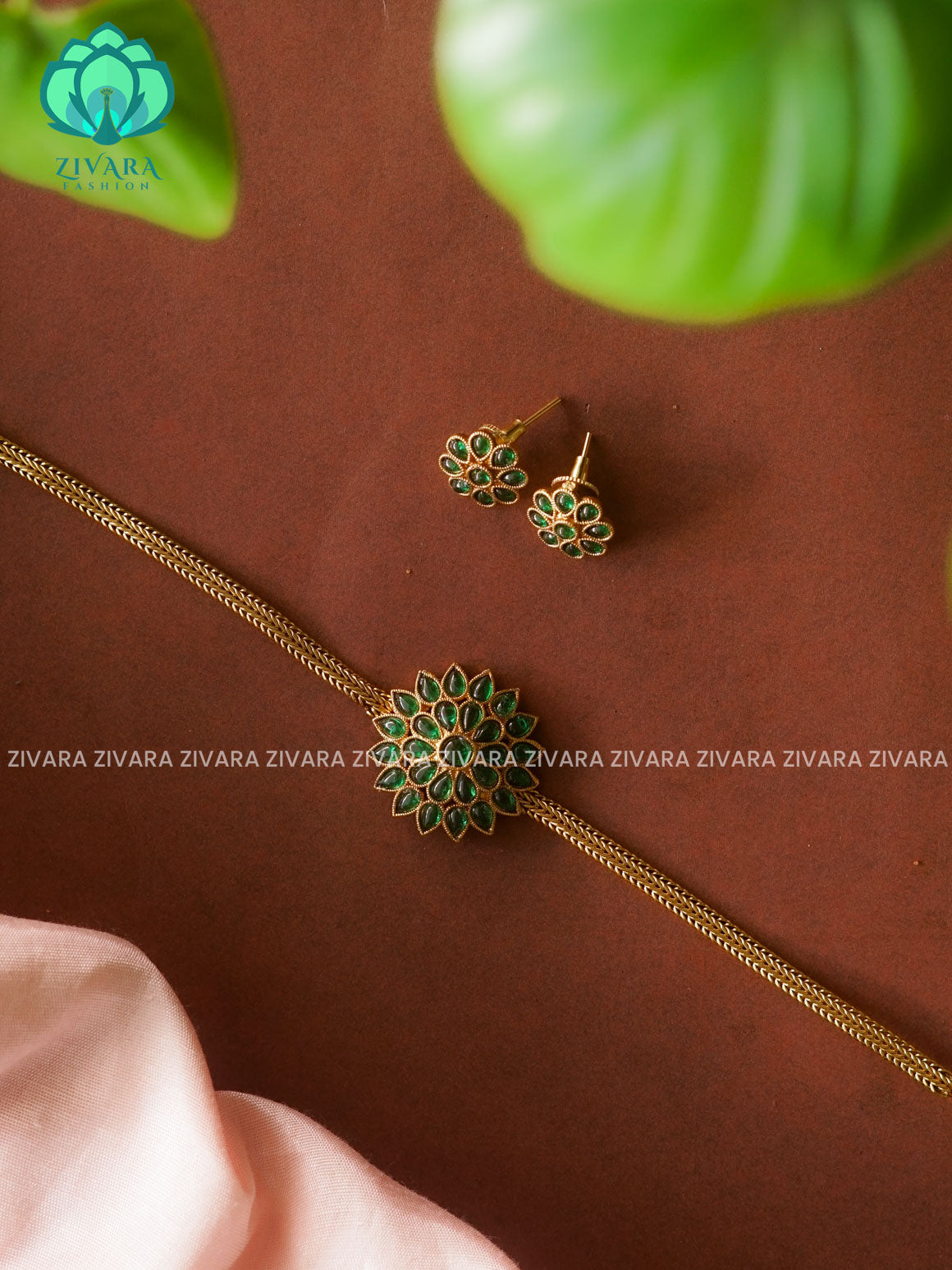 GREEN - Trending  flower  with earrings-latest south indian jewellery