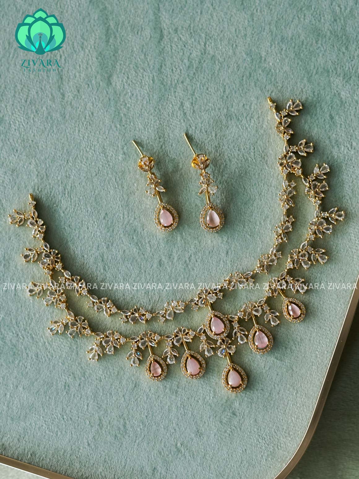 PASTEL PINK STEP - stylish and minimal elegant neckwear with earrings- Zivara Fashion