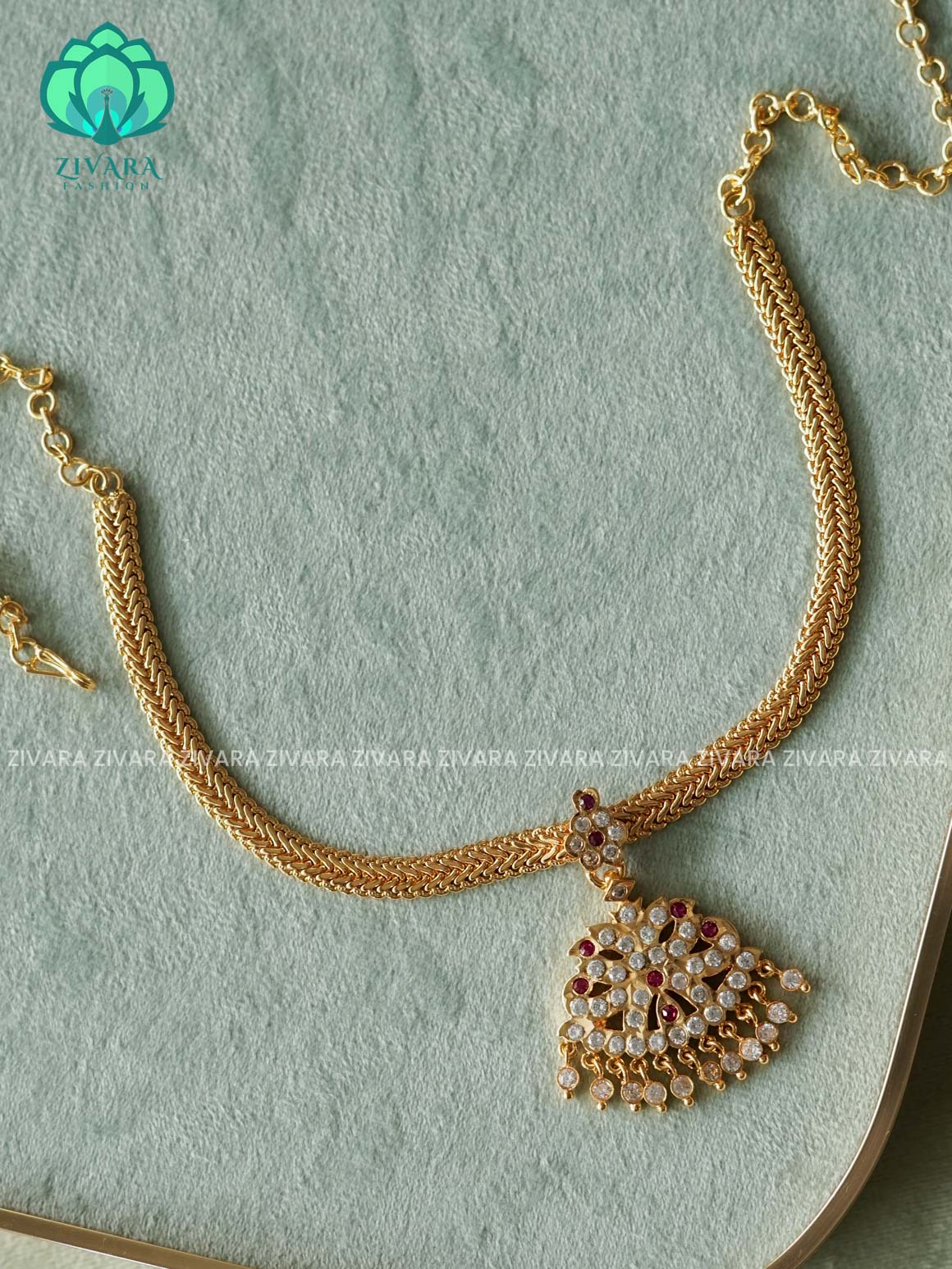 PEACOCK MOTIF MICROGOLD POLISH FLEXIBLE CHAIN ATTIGAI - Zivara Fashion- latest jewellery design