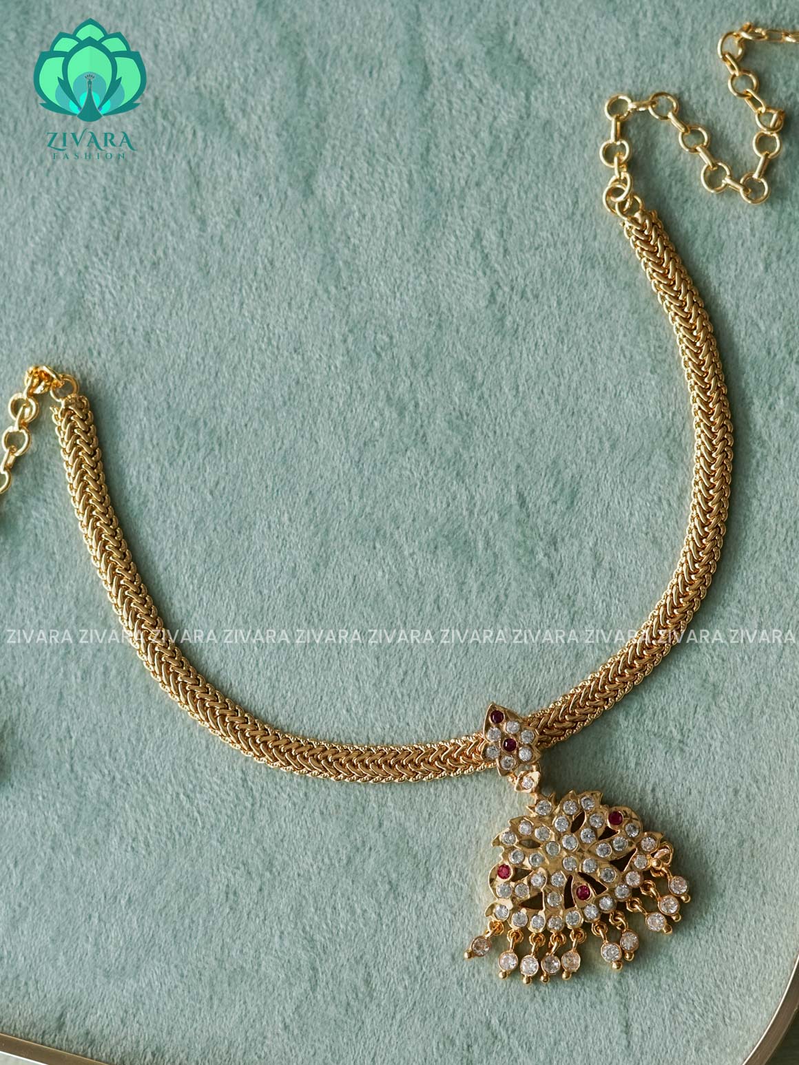 AMBIGAI-PEACOCK MOTIF MICROGOLD POLISH FLEXIBLE CHAIN  ATTIGAI - Zivara Fashion- latest jewellery design