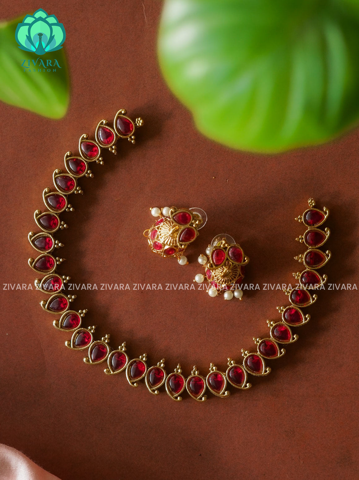 RUBY-MANGO Traditional south indian NORMAL MATTE neckwear with earrings- Zivara Fashion- latest jewellery design