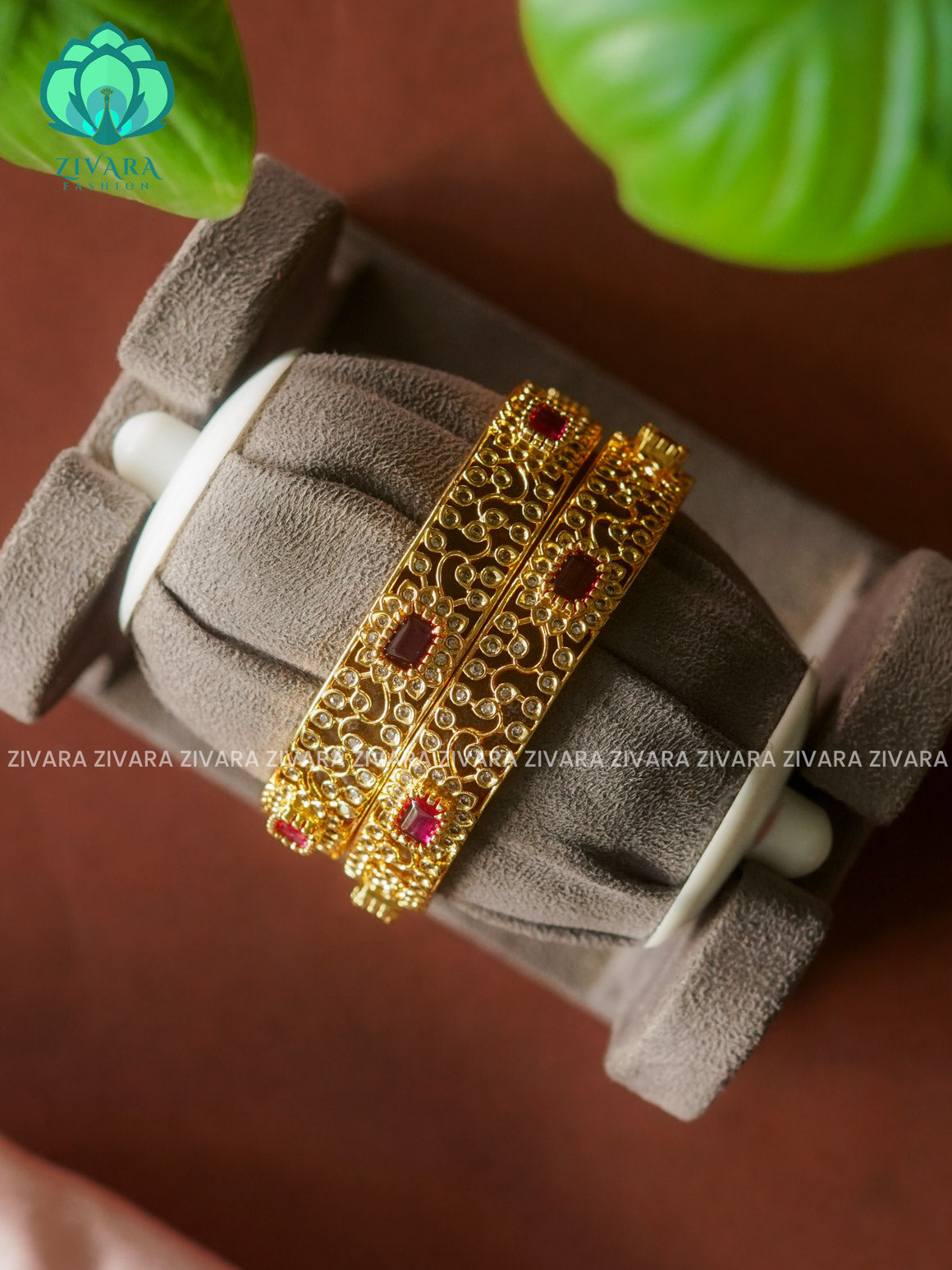 2 piece CZ matte gold matte finish designer bangles with cz stones-latest bangles collection