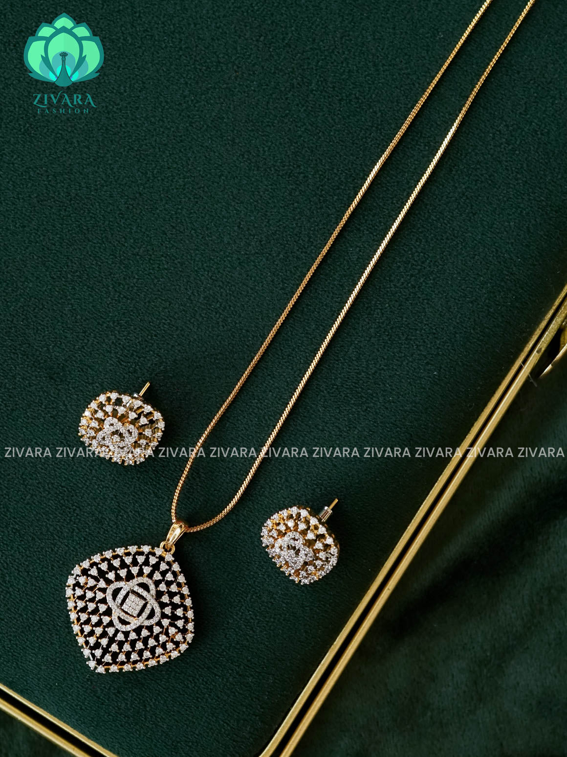 Zyra- Diamond replica matte polish-pendant set and earrings ( CHAIN COMPLIMENTARY)  -Trending office wear jewellery-Zivara fashion
