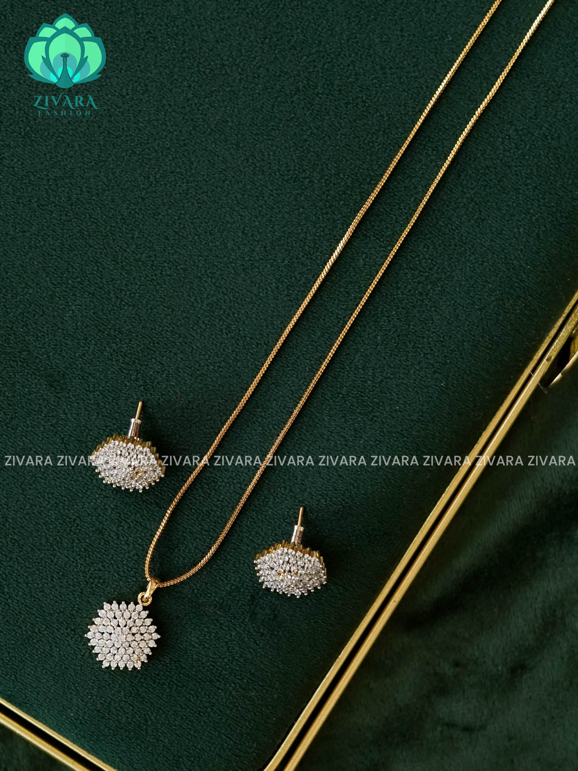 Zyra- Diamond replica Gold polish-pendant set and earrings  -Trending office wear jewellery-Zivara fashion