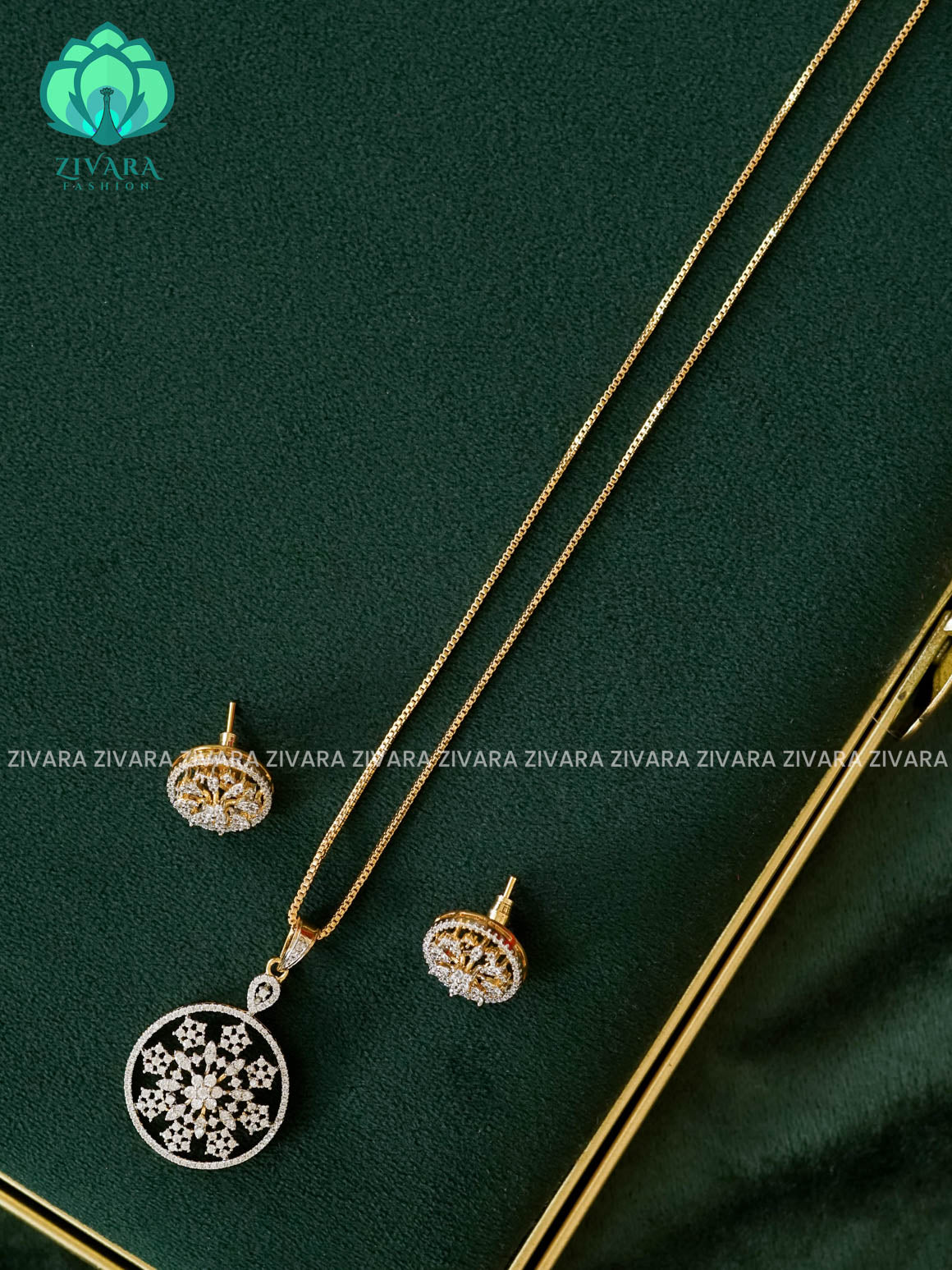 Zyra- Diamond replica matte polish-pendant set and earrings ( CHAIN COMPLIMENTARY)  -Trending office wear jewellery-Zivara fashion