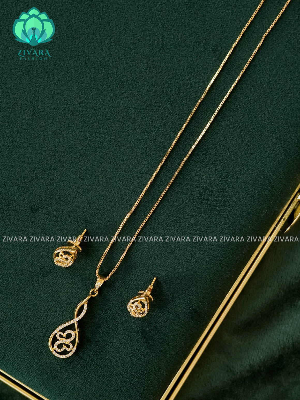 Zyra- Diamond replica Gold polish-pendant set and earrings ( CHAIN COMPLIMENTARY)  -Trending office wear jewellery-Zivara fashion
