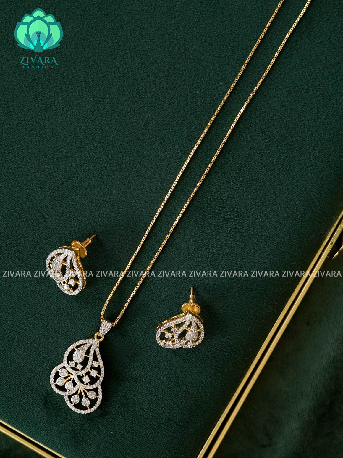 Zyra- Diamond replica matte polish-pendant set and earrings ( CHAIN COMPLIMENTARY)  -Trending office wear jewellery-Zivara fashion
