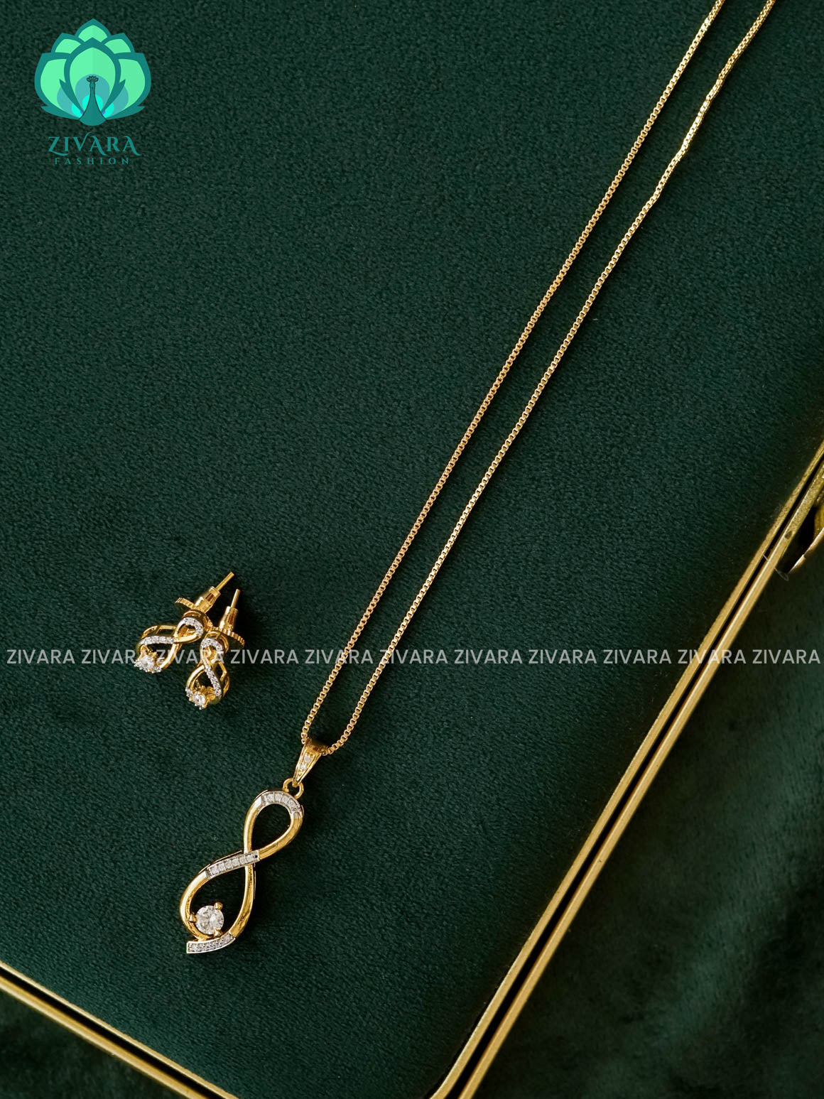 Zyra- Diamond replica Gold polish-pendant set and earrings ( CHAIN COMPLIMENTARY)  -Trending office wear jewellery-Zivara fashion