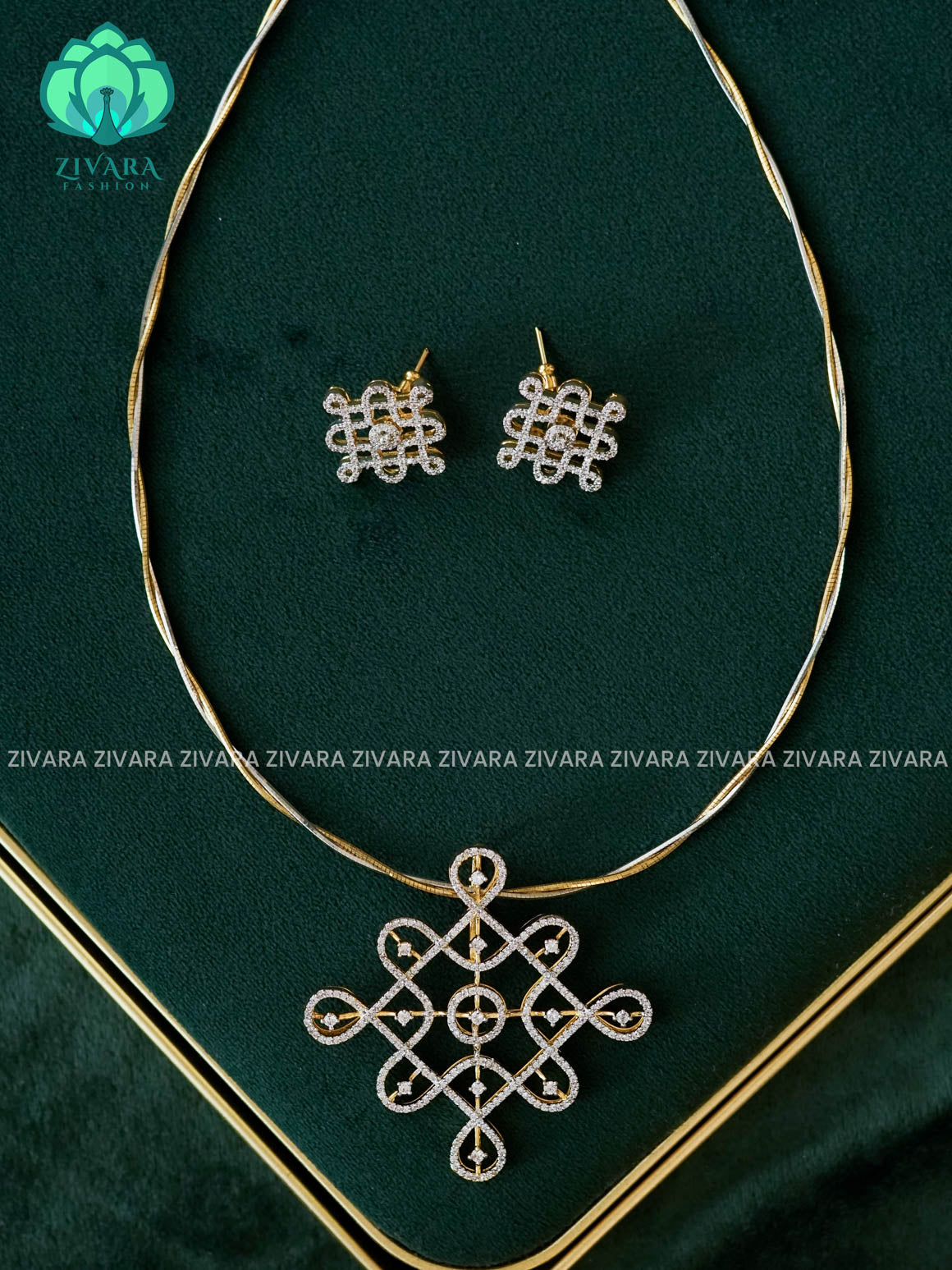 FLORAL PENDANT PREMIUM HASLI  - Traditional PREMIUM rhodium polish neckwear With earrings- Zivara Fashion