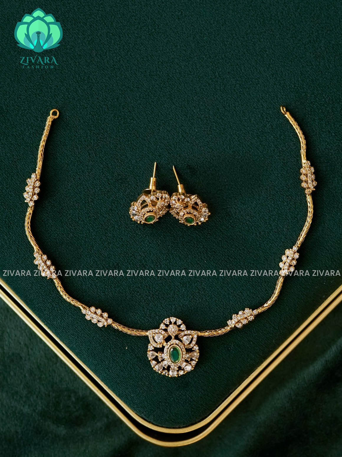 Green- FLEXIBLE CHAIN  - Traditional south indian premium neckwear - Zivara Fashion- latest jewellery design