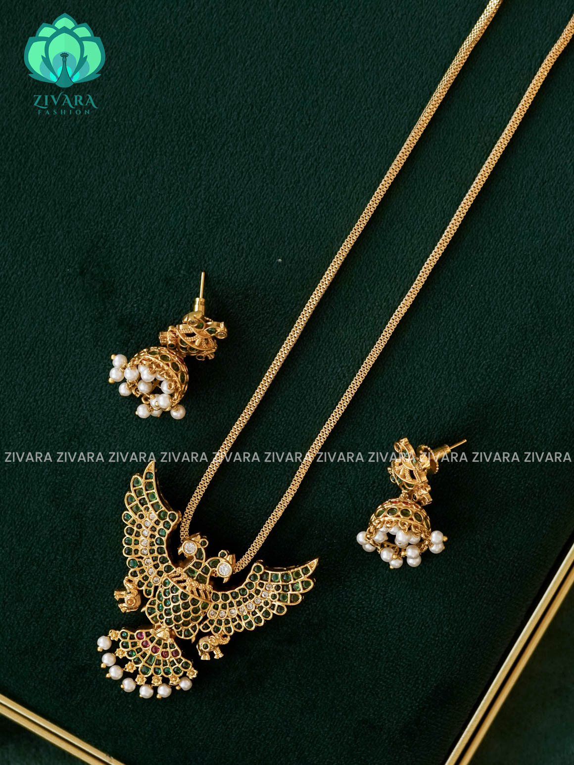 GREEN- GENDABERUNDA PENDANT WITH CHAIN - Traditional PREMIUM MATTE polish MIDCHEST neckwear - Zivara Fashion