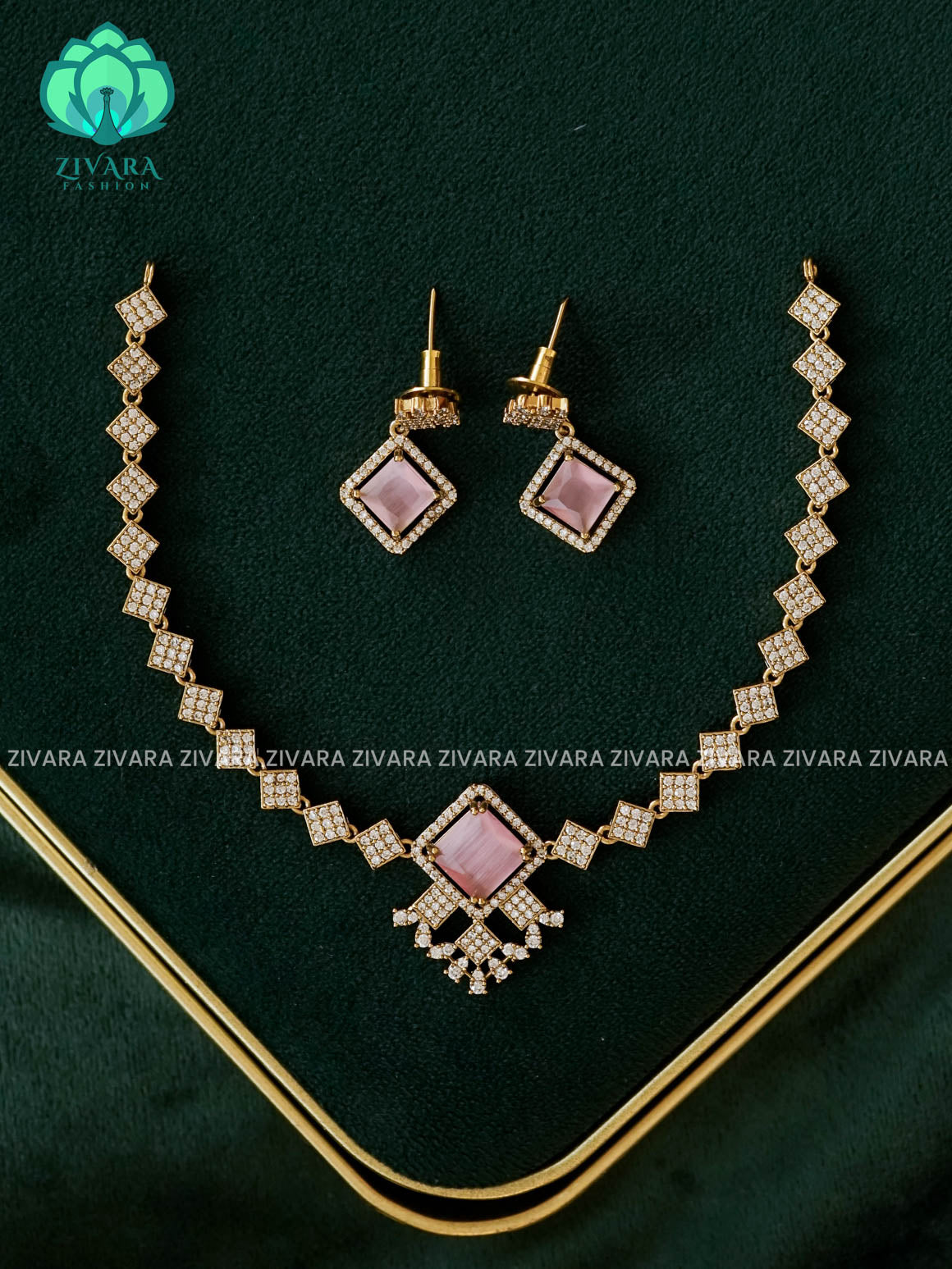 Pink- Diamond  PENDANT-  stylish and minimal elegant neckwear- Zivara Fashion