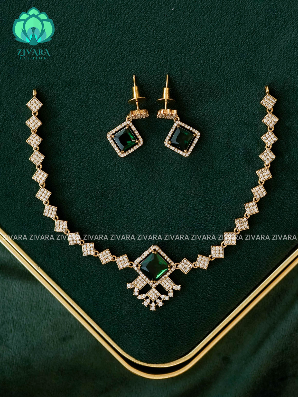 Green- Diamond  PENDANT-  stylish and minimal elegant neckwear- Zivara Fashion