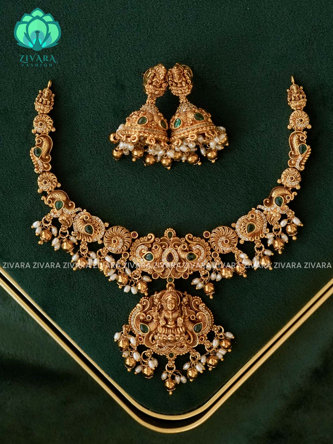 Temple neckwear -Traditional south indian premium neckwear with earrings- Zivara Fashion- latest jewellery design