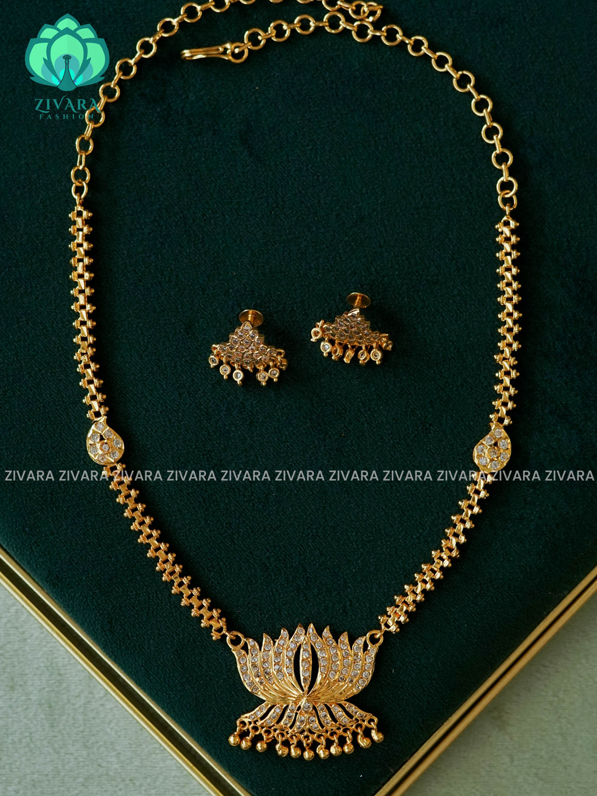 AMBIGAI-WHITE LOTUS MOTIF MICROGOLD POLISH ATTIGAI - Zivara Fashion- latest jewellery design