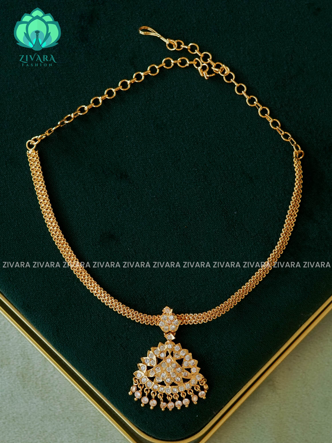 AMBIGAI-WHITE STONE MICROGOLD POLISH ATTIGAI WITH EARRING - Zivara Fashion- latest jewellery desigN