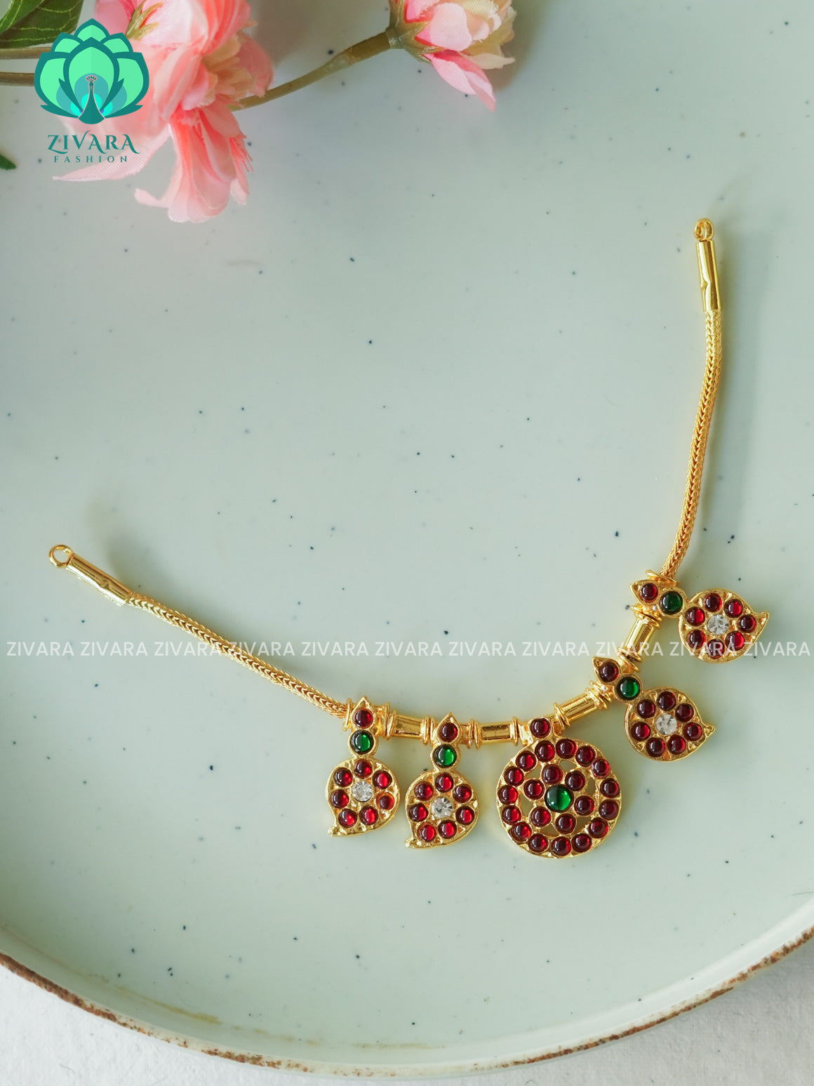 Red and Green- INIYA  - Simple kemp attigai neckwear - latest kemp dance jewellery collection
