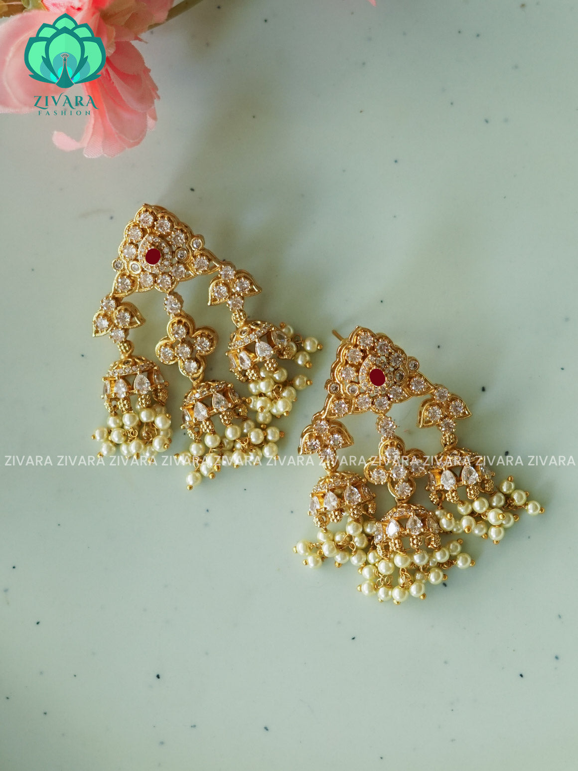 Heavy triple ruby  stone bridal - TRADITIONAL PREMIUM MATTE  polish JHUMKA- latest jewellery collection- zivara fashion