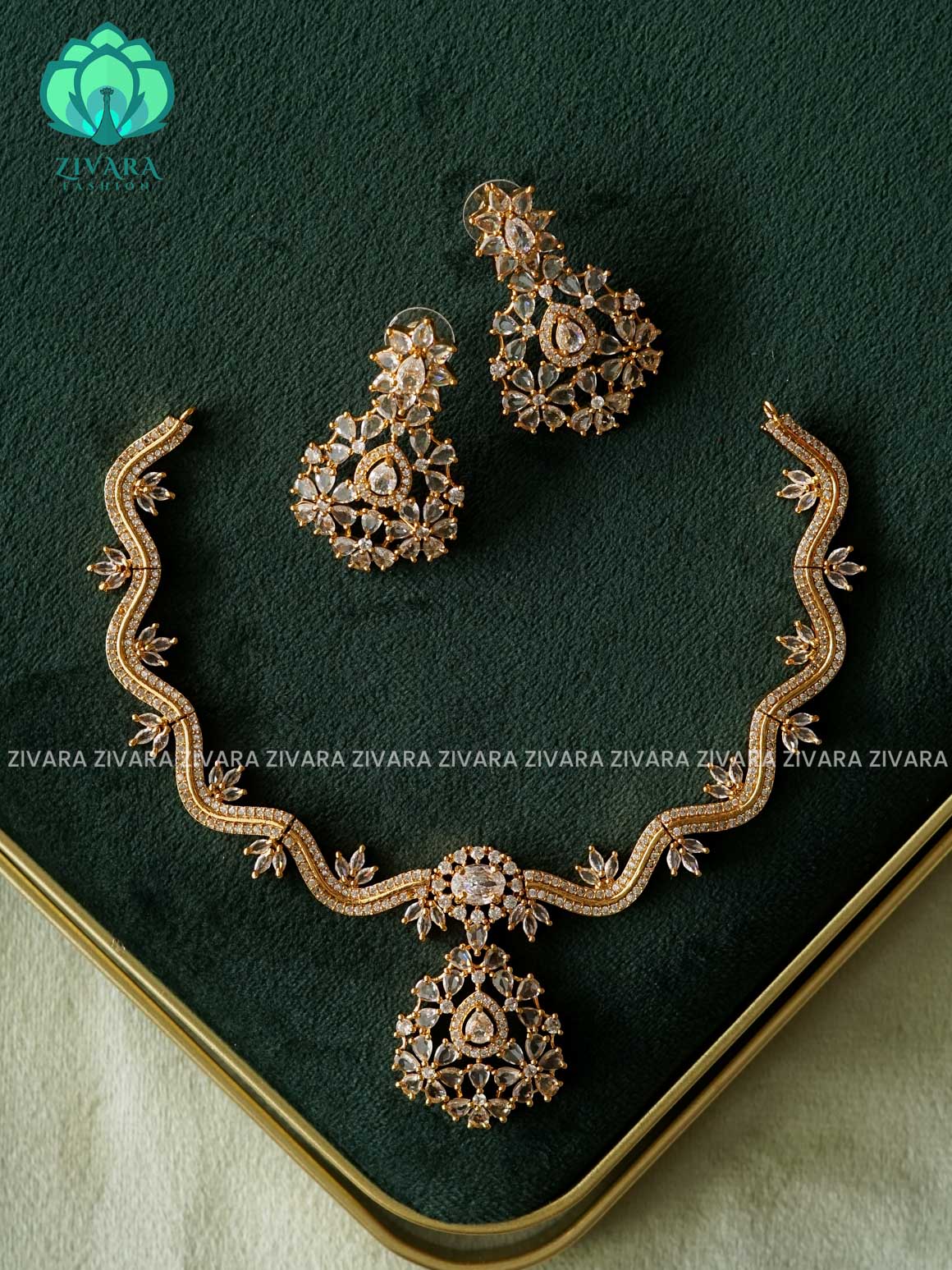 WHITE FLOWER LEAF CURVY NECKWEAR -  stylish and minimal elegant neckwear with earrings- Zivara Fashion