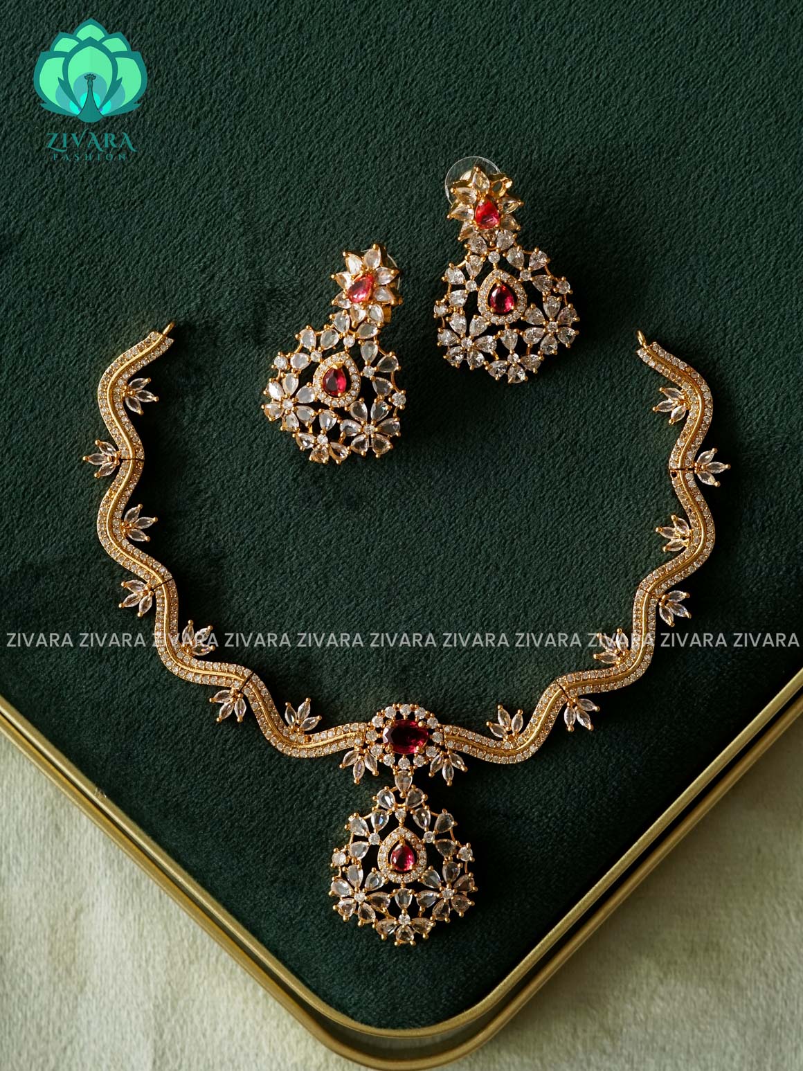 RUBY WHITE FLOWER LEAF CURVY NECKWEAR -  stylish and minimal elegant neckwear with earrings- Zivara Fashion