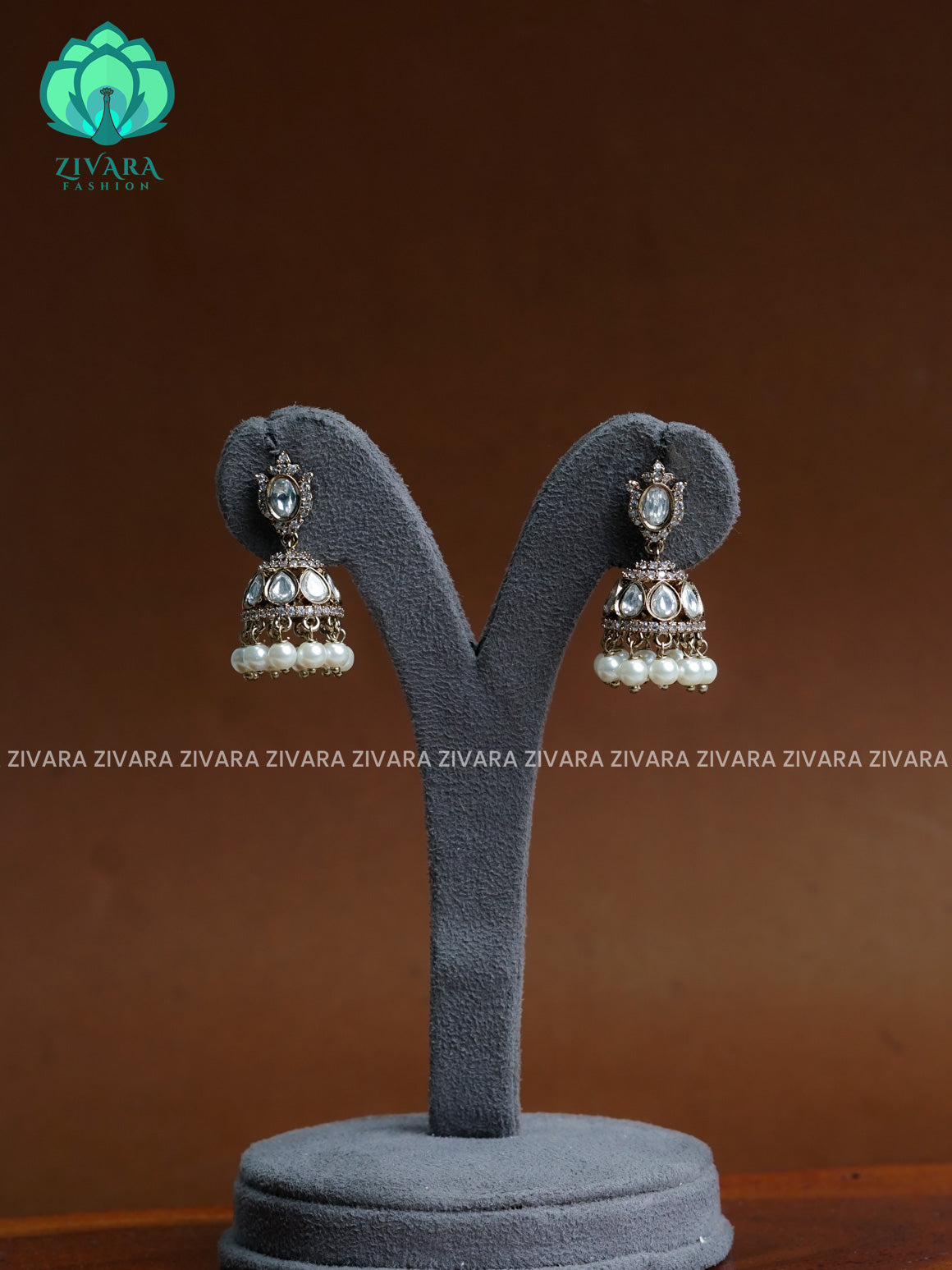 white   - Victoria dark finish  stone medium size jhumka  - TRADITIONAL PREMIUM  JHUMKA- latest jewellery collection- zivara fashion