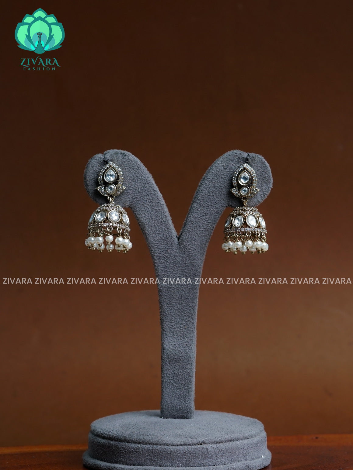 white   - Victoria dark finish  stone medium size jhumka  - TRADITIONAL PREMIUM  JHUMKA- latest jewellery collection- zivara fashion