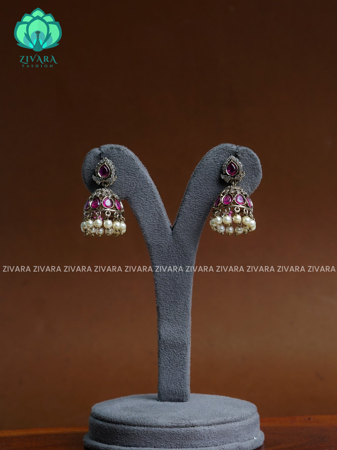 RUBY   - Victoria dark finish  stone medium size jhumka  - TRADITIONAL PREMIUM  JHUMKA- latest jewellery collection- zivara fashion