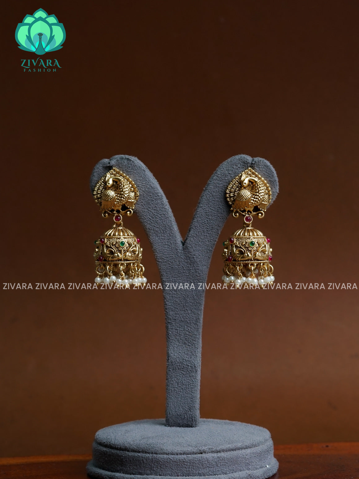 PEACOCK TRADITIONAL PREMIUM MATTE  polish JHUMKA- latest jewellery collection- zivara fashion