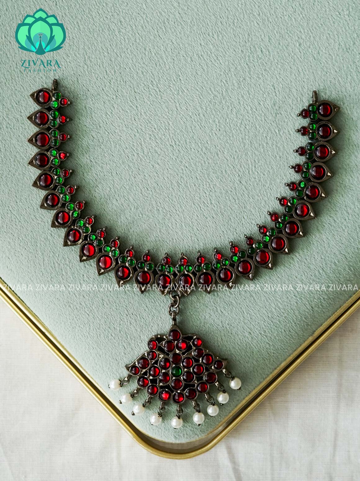 RED AND GREEN - madhuri- BLACK KEMP HANDMADE NECKWEAR  - latest kemp dance jewellery collection