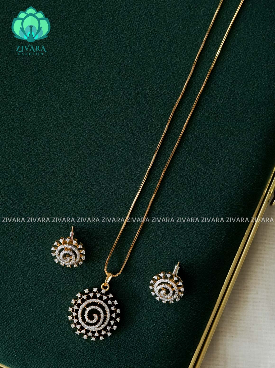 Zyra- Diamond replica Rhodium polish-pendant set and with earrings  -Trending office wear jewellery-Zivara fashion
