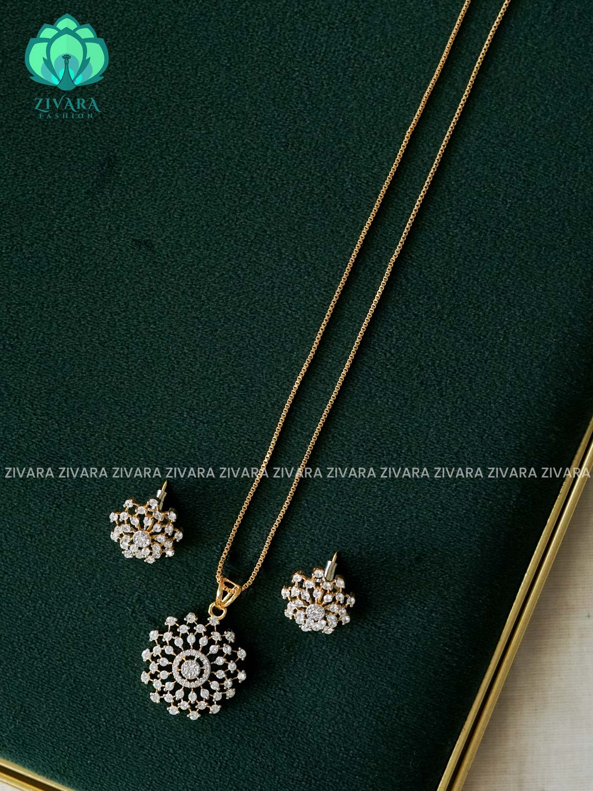 Zyra- Diamond replica Rhodium polish-pendant set and without earrings  -Trending office wear jewellery-Zivara fashion