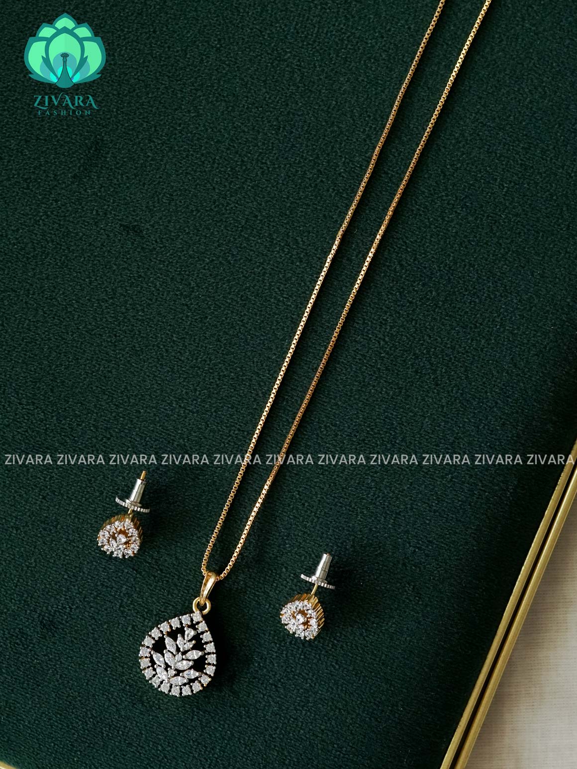 Zyra- Diamond replica Rhodium  polish-pendant set and earrings ( CHAIN COMPLIMENTARY)  -Trending office wear jewellery-Zivara fashion