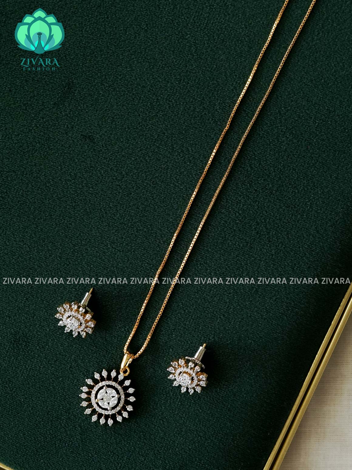 Zyra- Diamond replica Rhodium polish-pendant set and with earrings  -Trending office wear jewellery-Zivara fashion