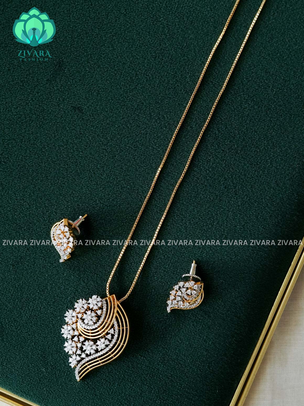 Zyra- Diamond replica Rhodium polish-pendant set and without earrings  -Trending office wear jewellery-Zivara fashion