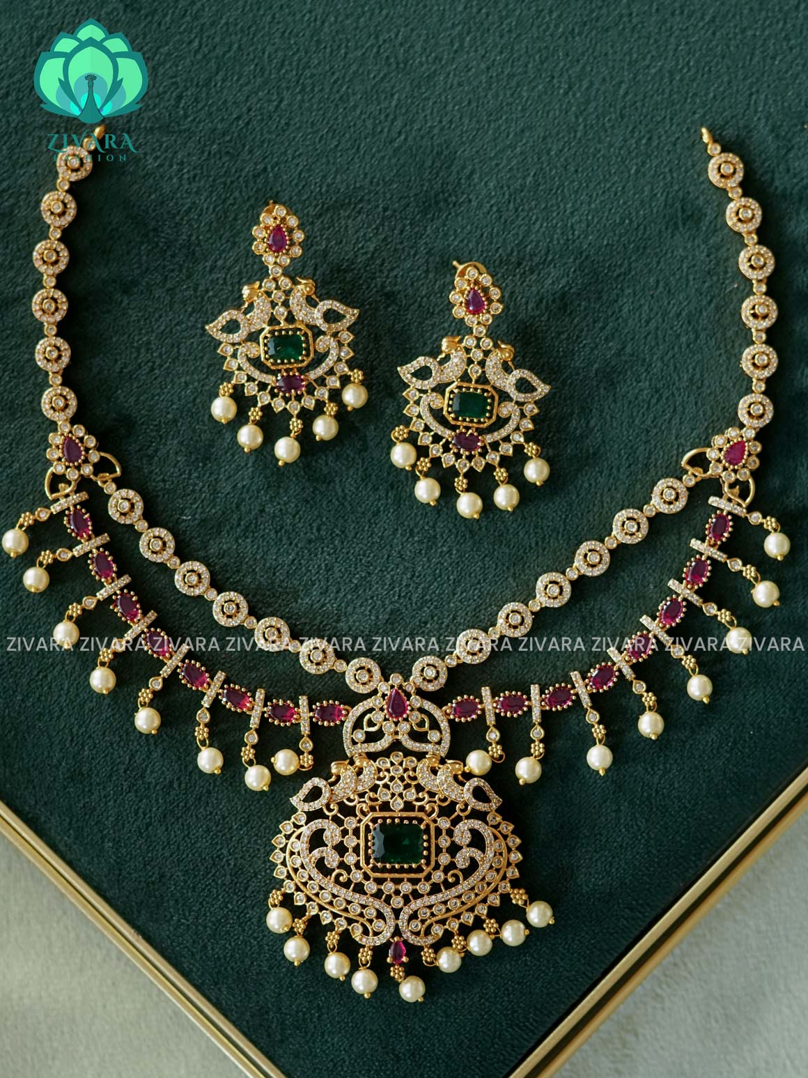 AKSHAYAM - BRIDAL STEP STONE NECKWEAR  - TRADITIONAL NECKWEAR COLLECTION WITH EARRINGS- LATEST JEWELLERY COLLECTION