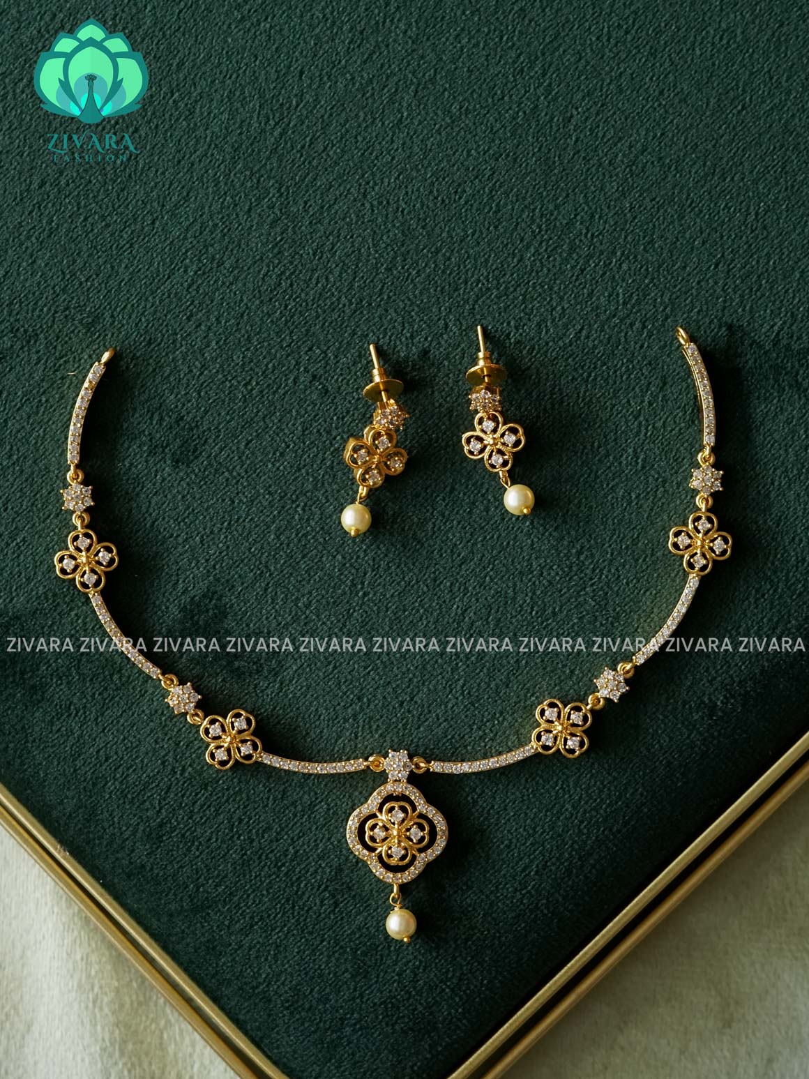 WHITE FLOWER NECKWEAR -  stylish and minimal elegant neckwear with earrings- Zivara Fashion