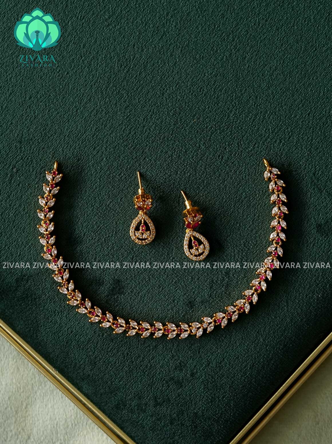 SMALL SIZE SIMPLE Ruby STONE  - stylish and minimal elegant neckwear with earrings- Zivara Fashion (Copy)