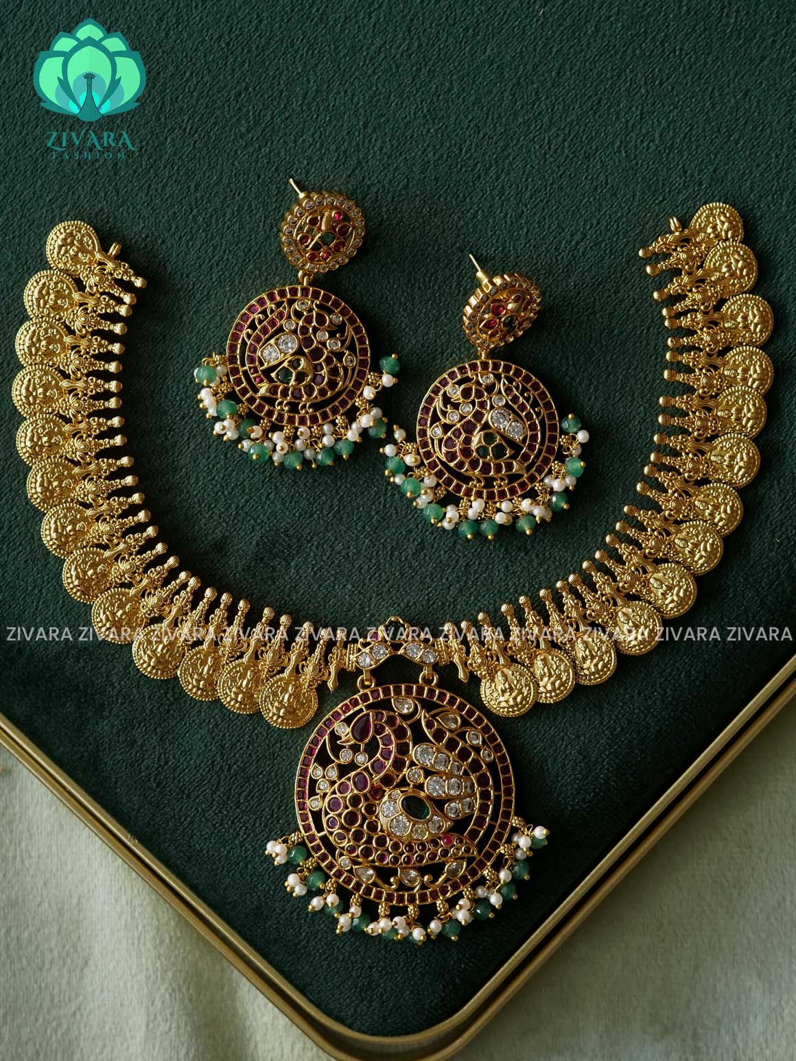REAL KEMP STONE NECKWEAR  -Traditional south indian premium neckwear with earrings- Zivara Fashion- latest jewellery design