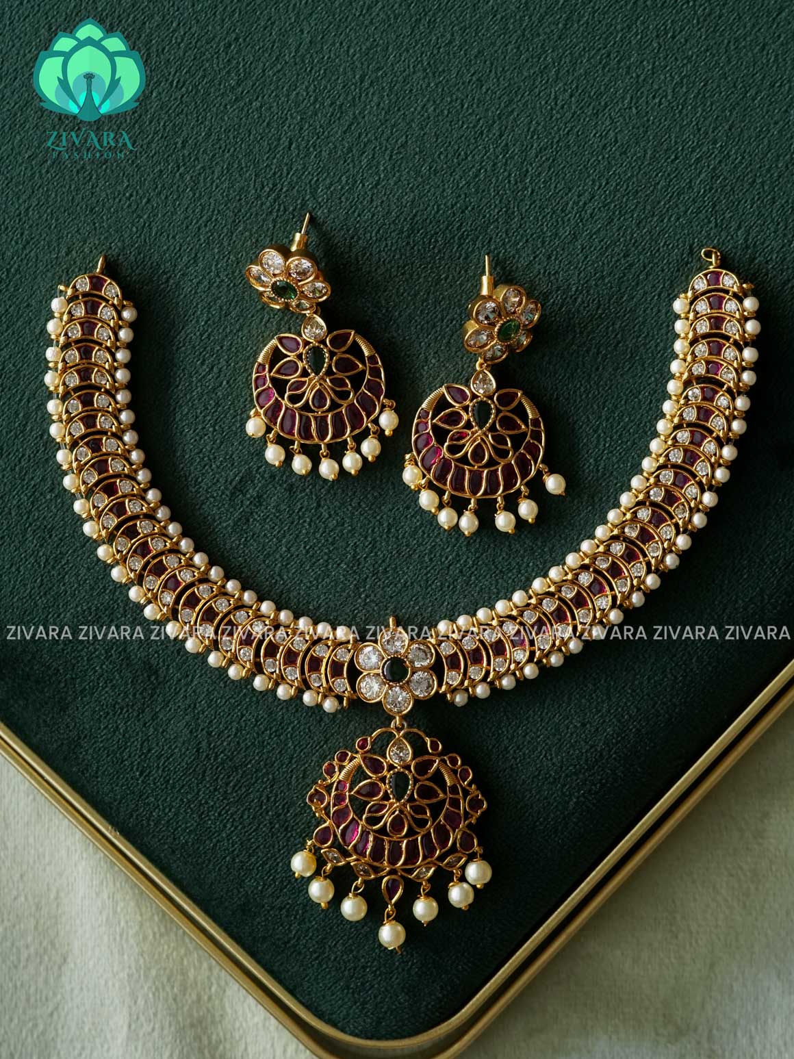 REAL KEMP PEACOCK NECKWEAR  Traditional south indian premium neckwear with earrings- Zivara Fashion- latest jewellery design