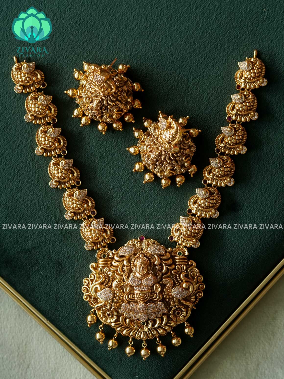 AKSHAYAM -  BRIDAL TEMPLE NECKWEAR  - Traditional south indian premium neckwear with earrings- Zivara Fashion- latest jewellery design
