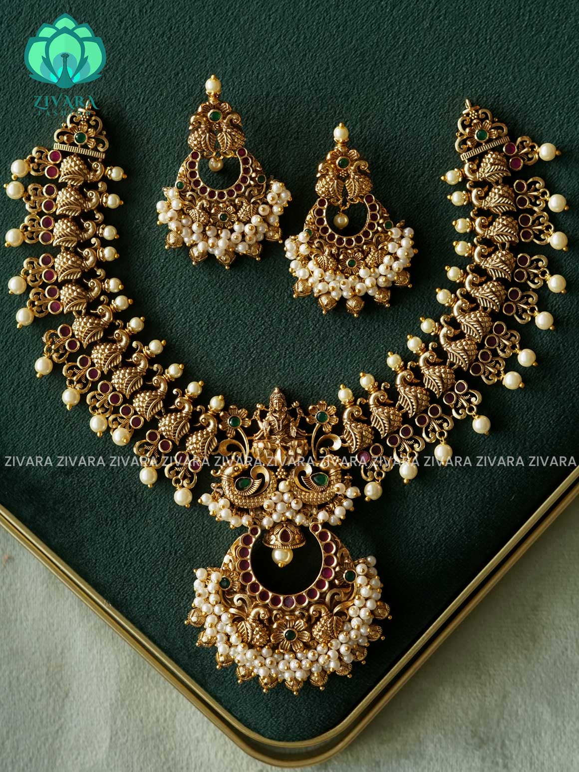 Akshayam- bridal temple neckwear -Traditional south indian premium neckwear with earrings- Zivara Fashion- latest jewellery design