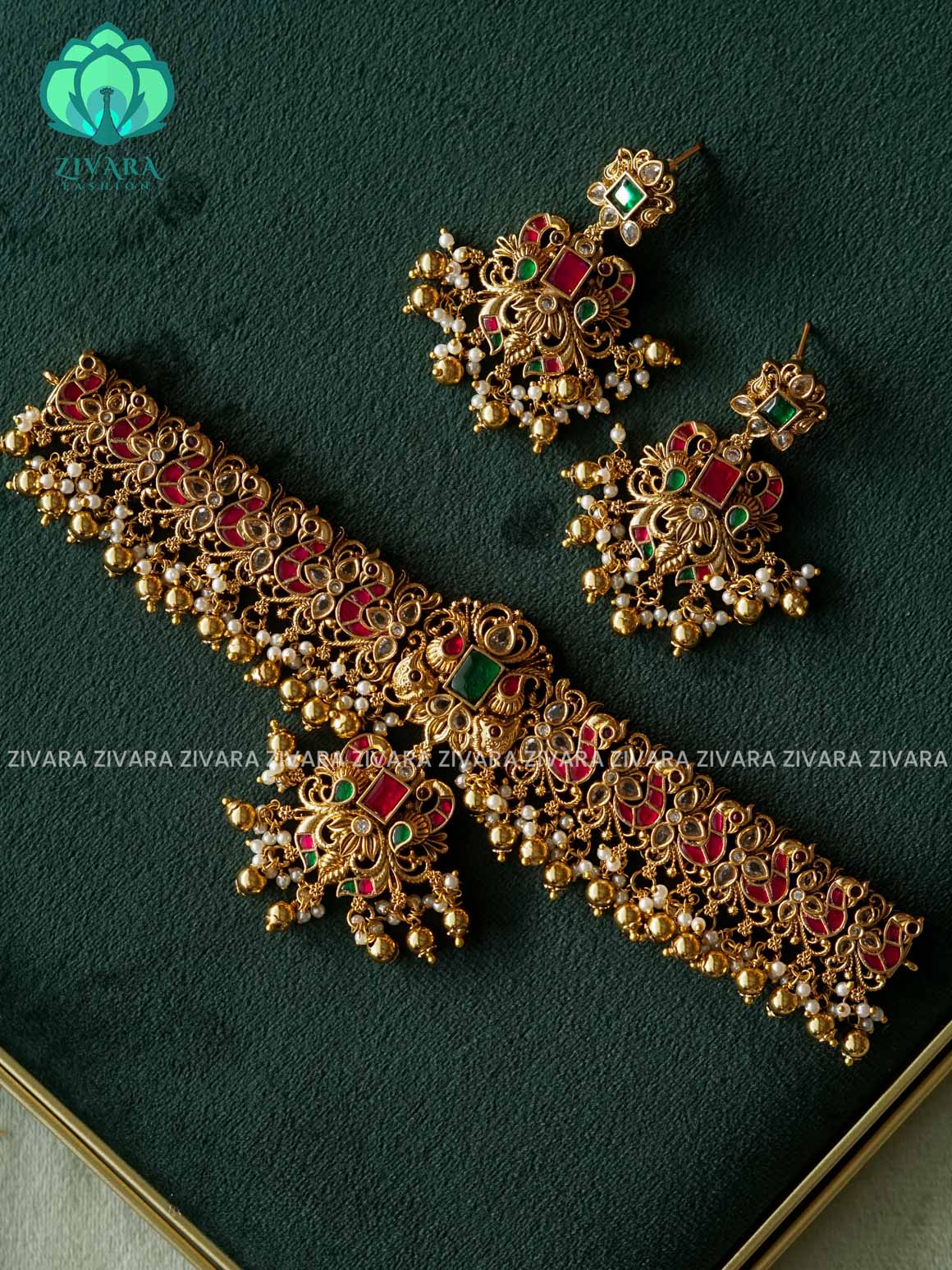 BRIDAL JADAU PEACOCK CHOKER  -TRADITIONAL CHOKER COLLECTION WITH EARRINGS- LATEST JEWELLERY COLLECTION