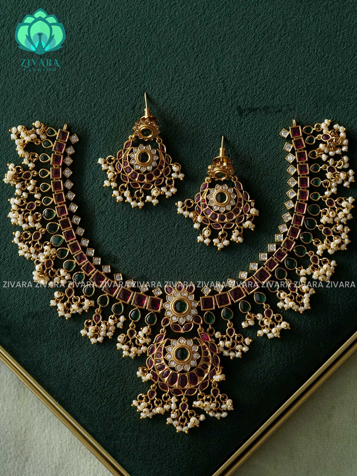 AKSHAYAM -BRIDAL REAL KEMP-premium neckwear with earrings- Zivara Fashion- latest jewellery design