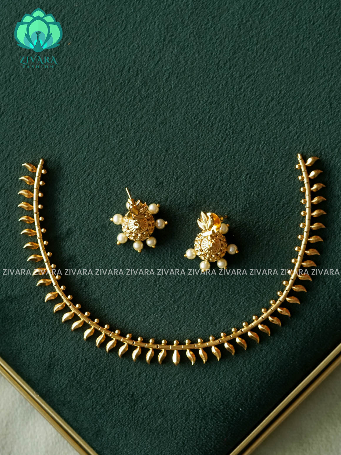No stone MULLAI - Traditional south indian premium neckwear with earrings- Zivara Fashion- latest jewellery design