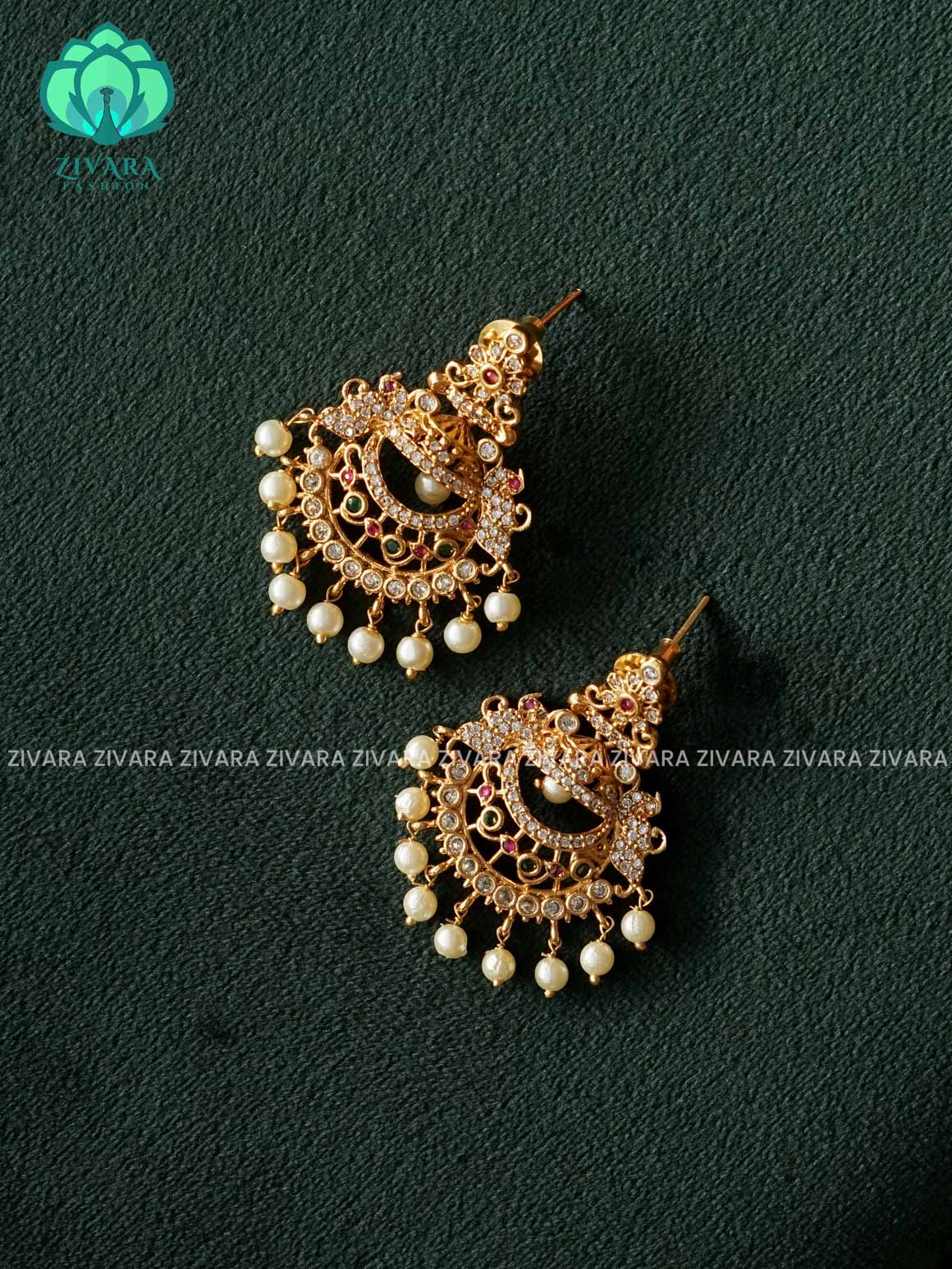 TEMPLE PEACOCK MOTIF-BEAUTIFUL FESTIVE BALI -PREMIUM MATTE  polish BALI- latest jewellery collection- zivara fashion