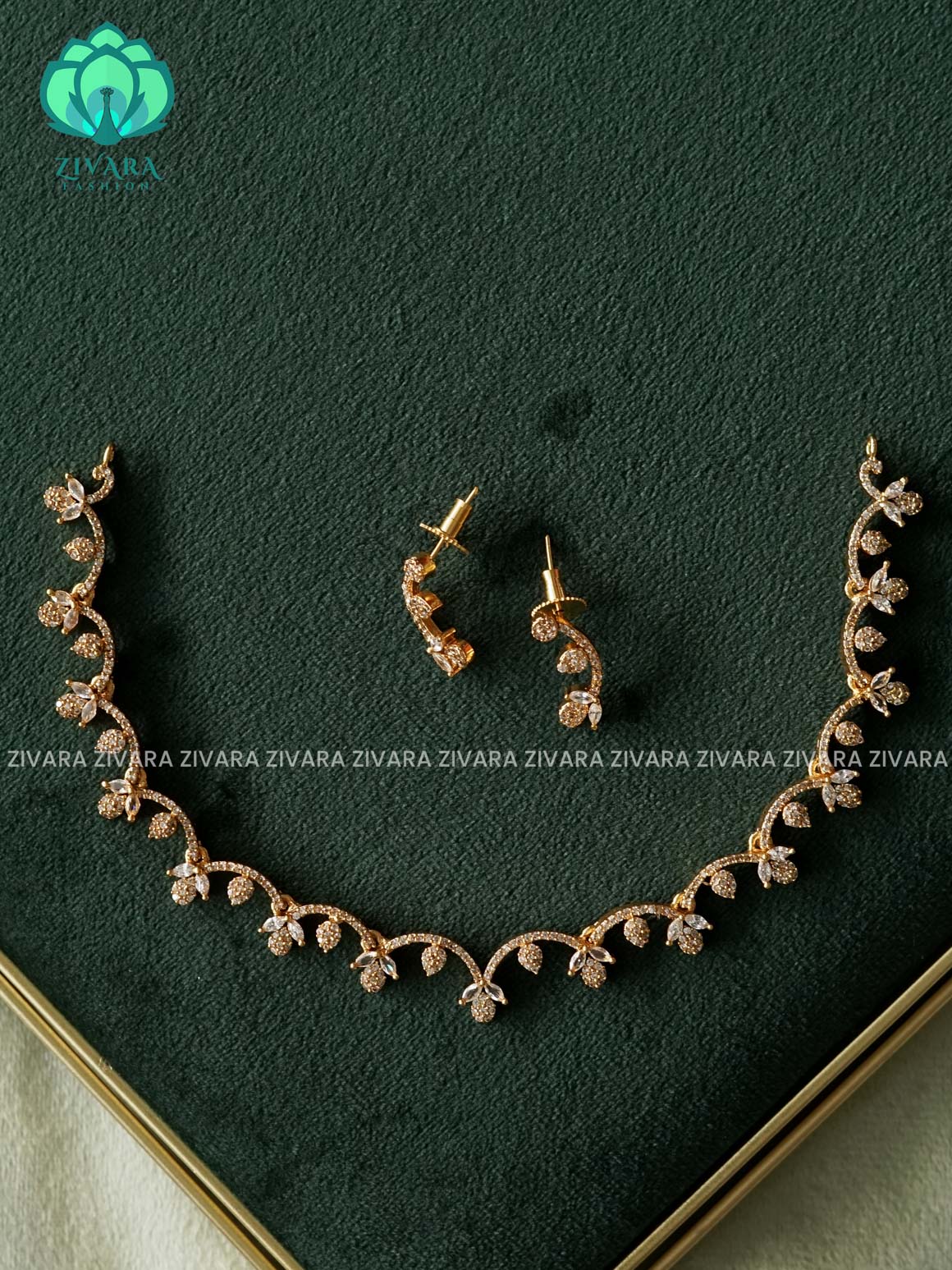 Kanya - WHITE STONE DIAMOND REPLICA HASLI - SUBTLE POLISH stylish and minimal elegant neckwear with earrings- Zivara Fashion