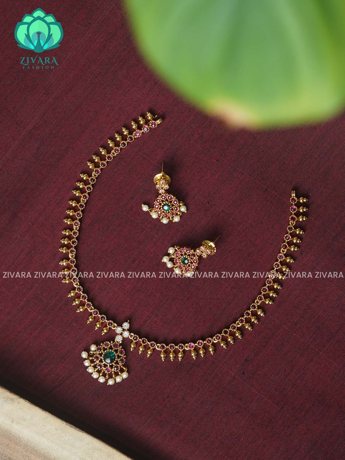 RUBY  stone- ATTIGAI -Traditional south indian premium neckwear with earrings- Zivara Fashion- latest jewellery design.