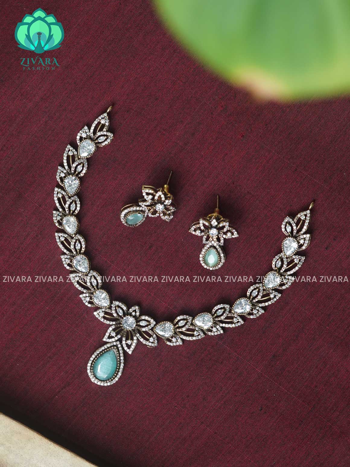 PASTEL GREEN- FLORAL - Ultra premium victoria finish dark polish trending neckwear collection- bridal collection- Zivara Fashion